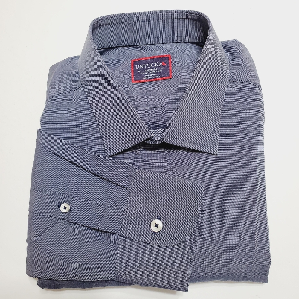 Untuckit Solid Blue Pattern Men's Casual Long Sle… - image 1